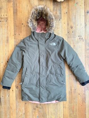 The North Face Olive Green Parka with Faux Fur Hood
